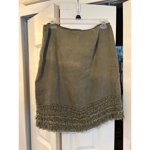 Relax Tommy Bahama 100% Linen Green Ruffled‎ Skirt Size 6 - Picture 3 of 4